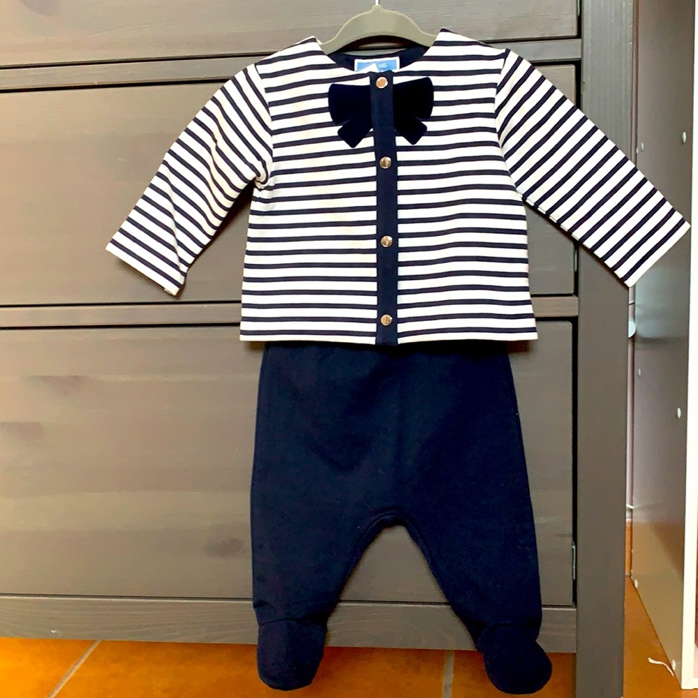 Jacadi navy striped footie suit